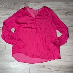 V-neck Tunic M Barbiecore Hot Pink Satin Preppy Collegiate Business Casual